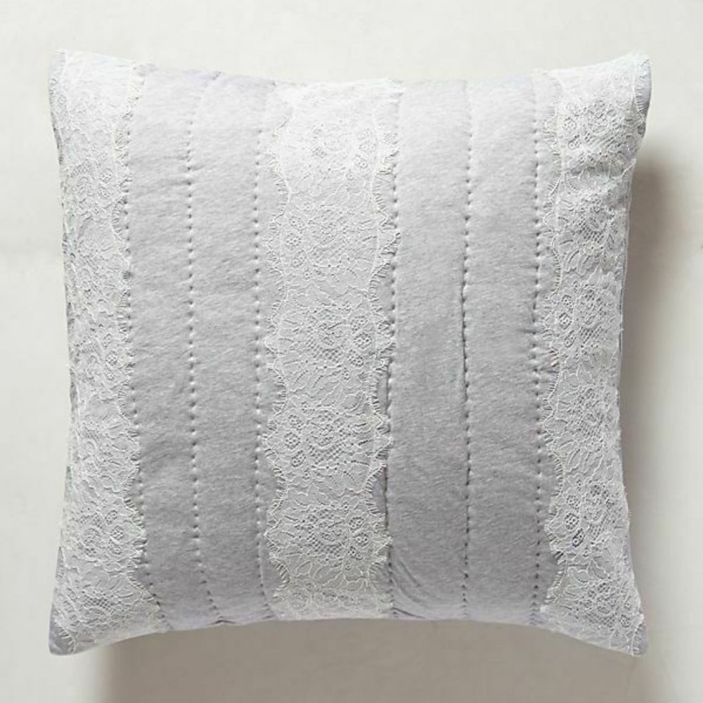 ANTHROPOLOGIE GREY LACED JERSEY EURO PILLOW SHAM